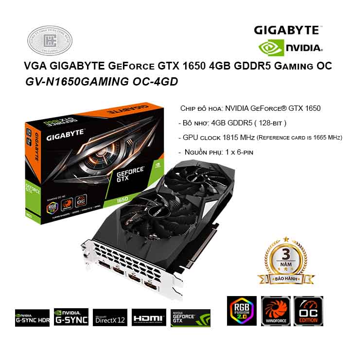 VGA GIGABYTE GeForce GTX 1650 4GB GDDR5 Gaming OC (GV-N1650GAMING OC-4GD)