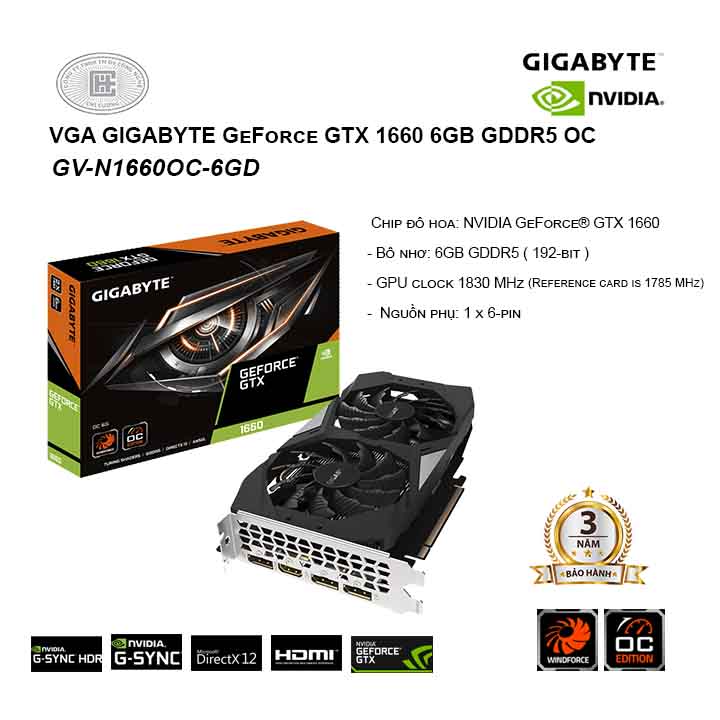 VGA Gigabyte GeForce GTX 1660 OC 6G GDDR5 (GV-N1660OC-6GD)