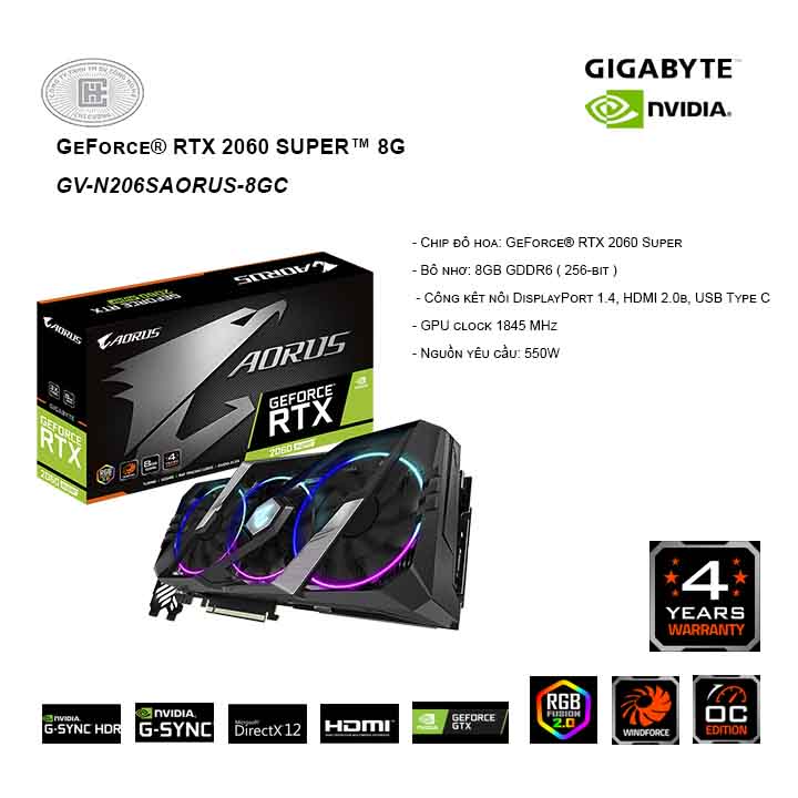 VGA GIGABYTE GeForce  RTX 2060 SUPER 8G - N206SAORUS-8GC