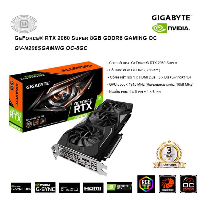 VGA GIGABYTE GeForce RTX 2060 Super 8GB GDDR6 GAMING OC - N206SGAMING OC-8GC