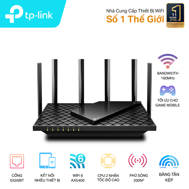 Bộ phát wifi 6 TP-Link Archer AX72 (Chuẩn AX/ AX5400Mbps/ 6 Ăng-ten ngoài/ Wifi Mesh/ Dưới 100 User)