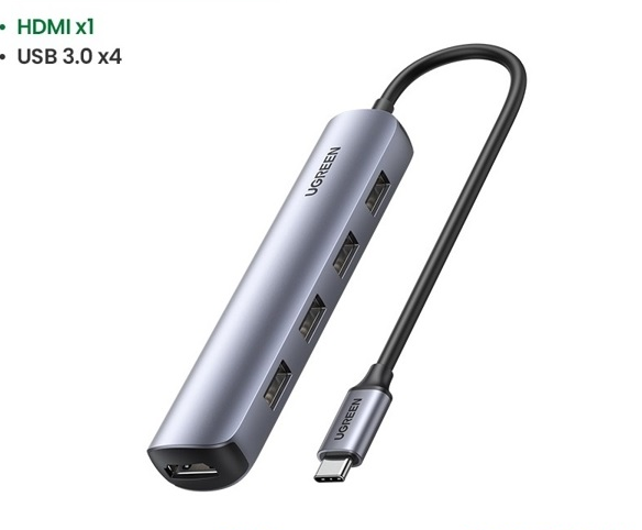 Thiết bị mở rộng USB Type C to HDMI 4K@30Hz kèm Hub 4 cổng USB 3.0 Ugreen 20197 cao cấp