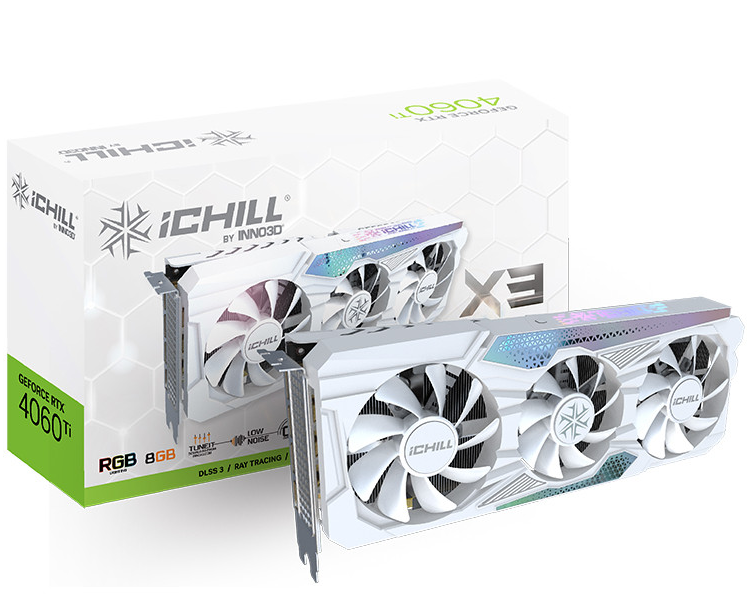 Card màn hình INNO3D GEFORCE RTX 4060 Ti 8GB ICHILL X3 WHITE