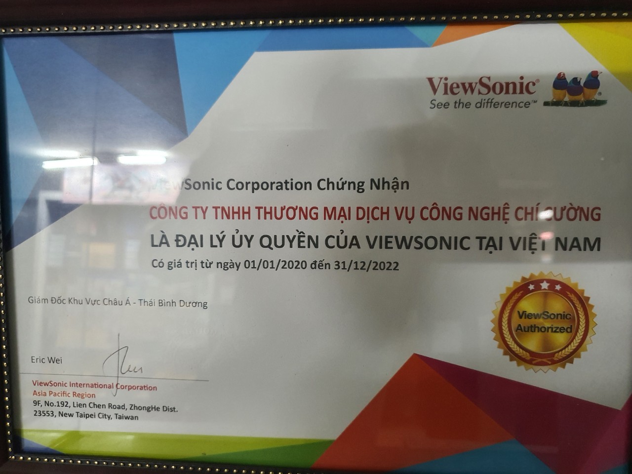 CHỨNG NHẬN VIEWSONIC