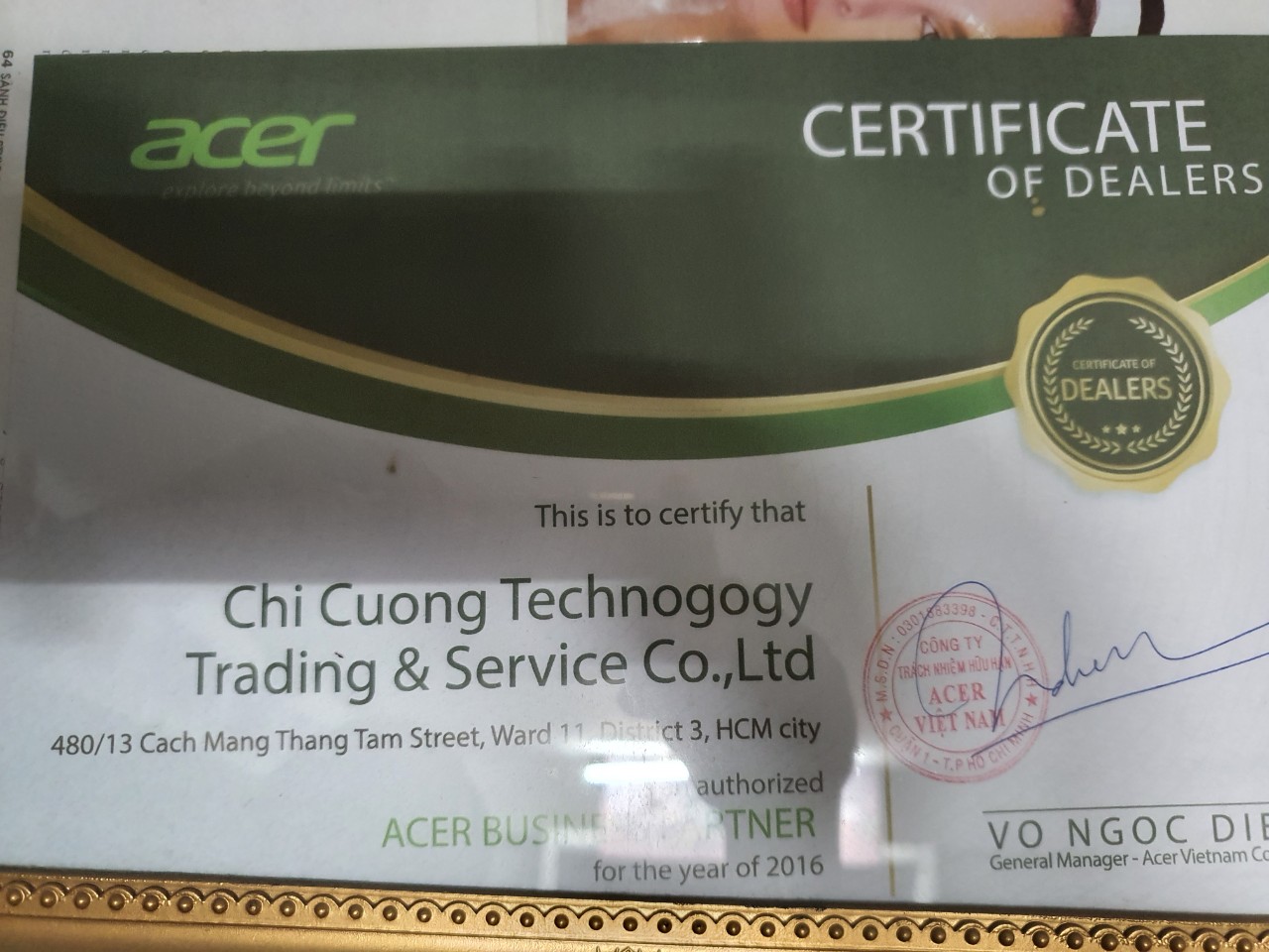 CHỨNG NHẬN ACER