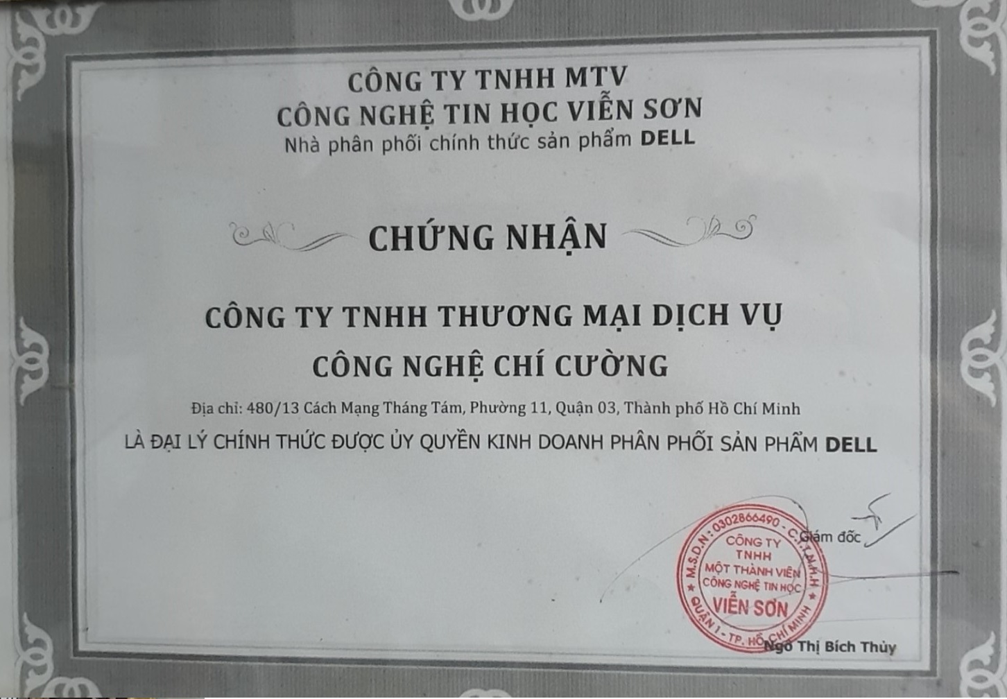 CHỨNG NHẬN DELL VIEN SƠN