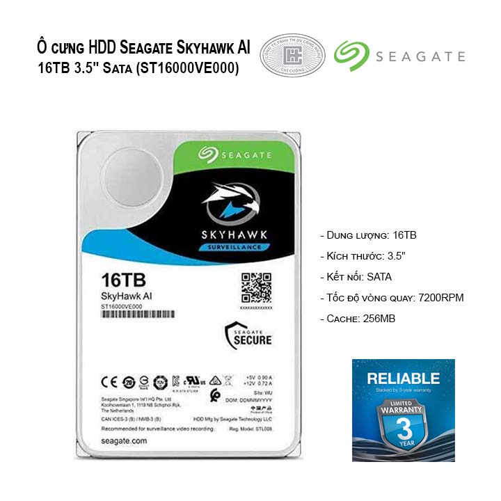 Ổ cứng HDD Seagate SKYHAWK AI 16TB 3.5