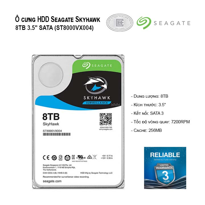 Ổ cứng HDD Camera Seagate Skyhawk AI 8TB 3.5