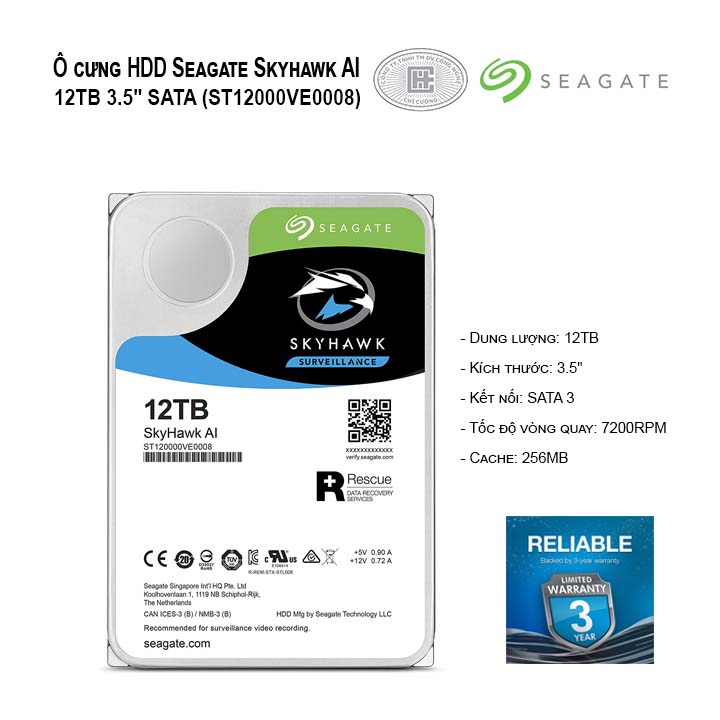 Ổ cứng HDD Seagate Skyhawk AI 12TB 3.5