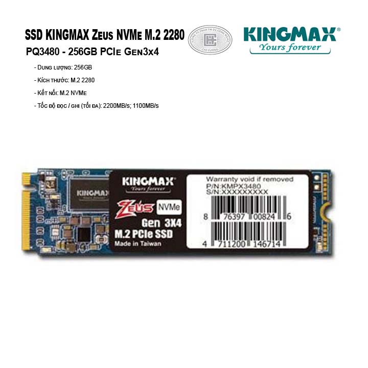 SSD Kingmax Zeus 256GB M.2 2280 PCIe  Gen3x4 - PQ3480