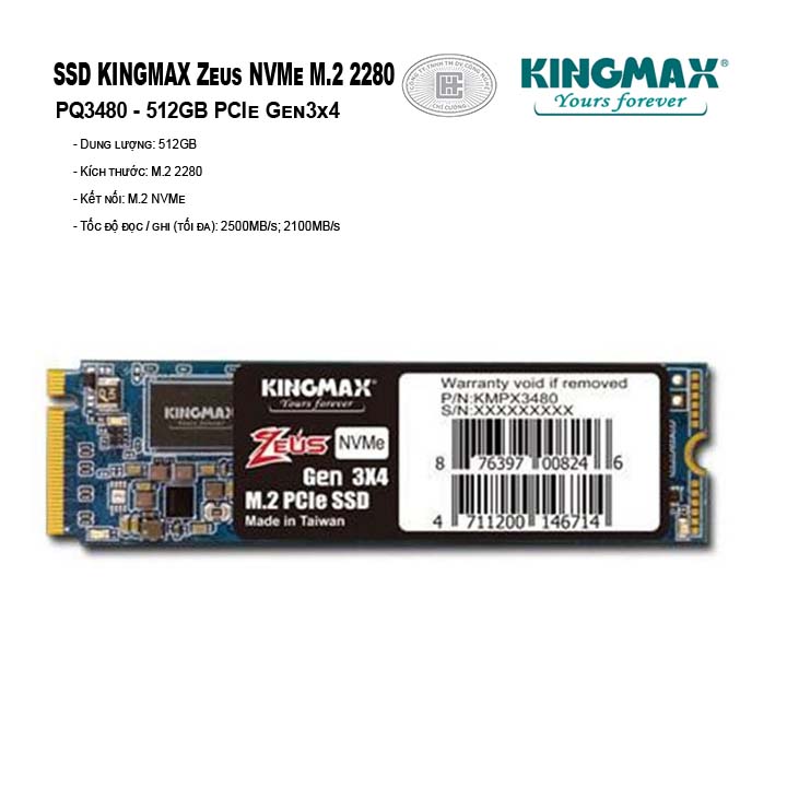SSD Kingmax Zeus 512GB M.2 2280 PCIe Gen3x4 - PQ3480