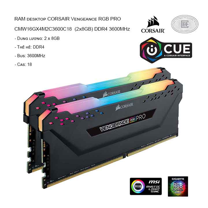 RAM desktop CORSAIR Vengeance RGB Pro CMW16GX4M2C3600C18 (2x8GB) DDR4 ...