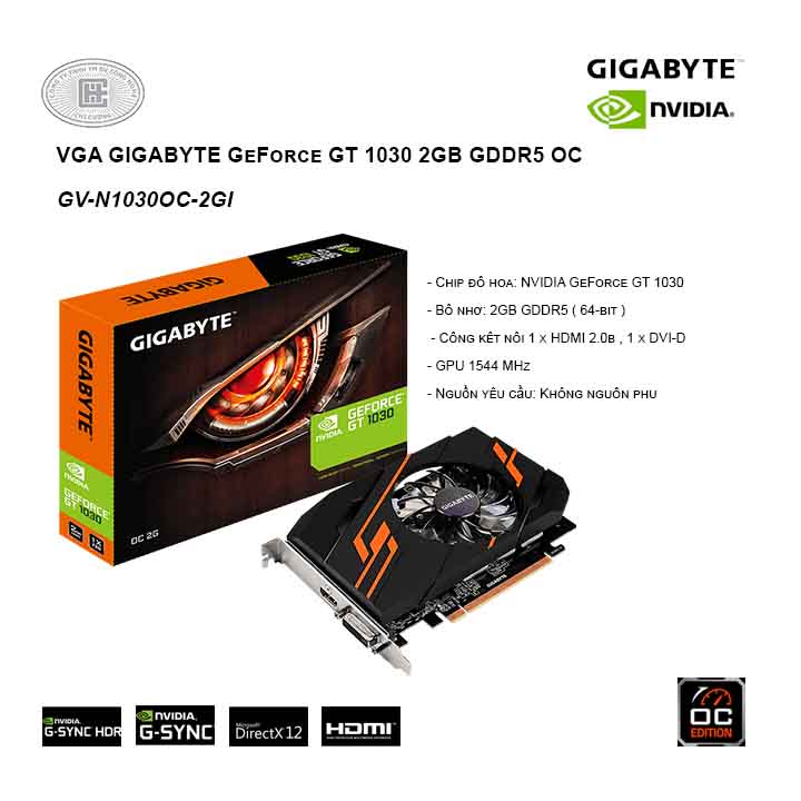 VGA GIGABYTE GeForce GT 1030 2GB GDDR5 OC (GV-N1030OC-2GI) | Công ty uy ...
